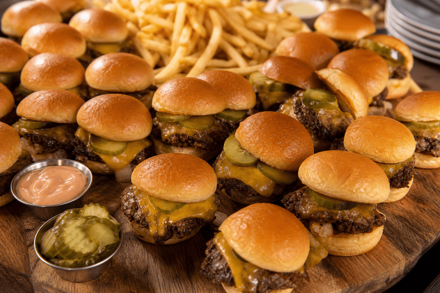 Smash burger spread for group catering