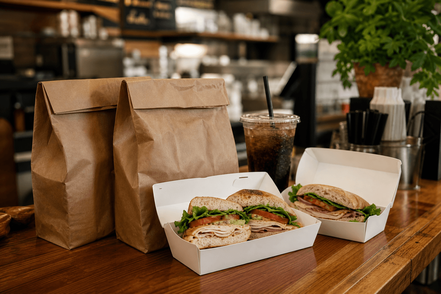 Takeout order ready for pickup at the counter
