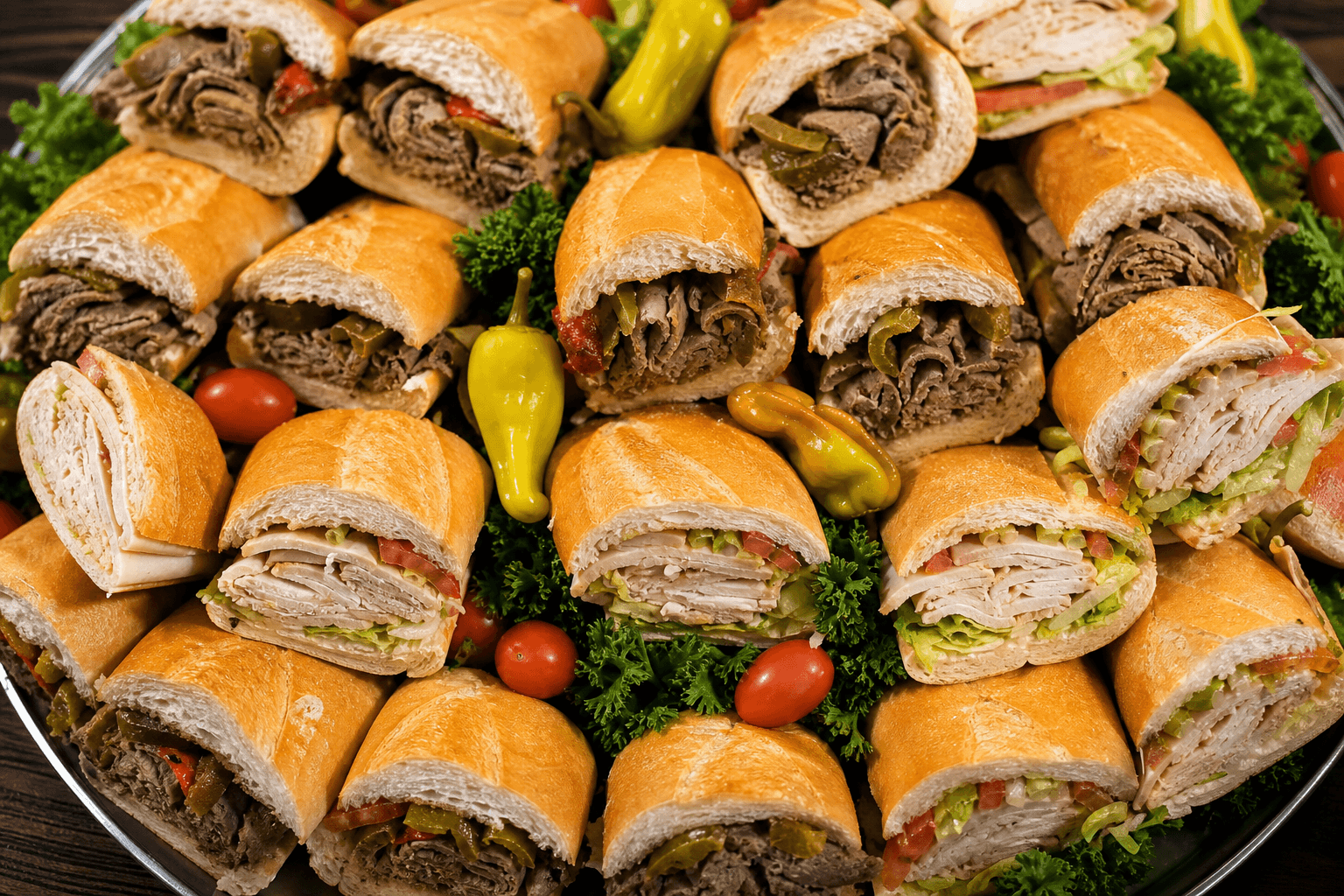 Assorted sub sandwich catering tray